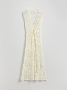 Transparentna sukienka midi - kremowy