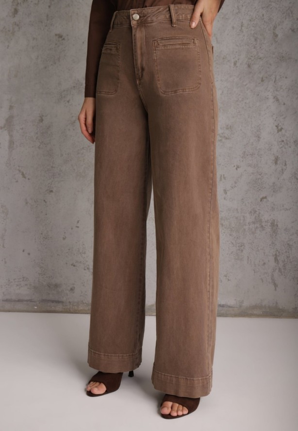 Brązowe Szerokie Jeansy High Waist z Bawełny Berinnessa