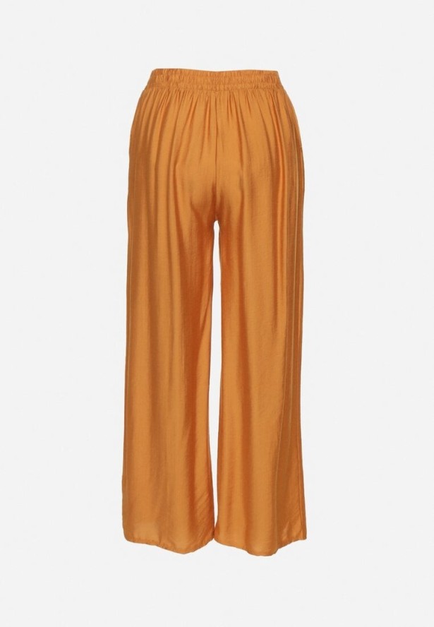 Pomarańczowe Wiskozowe Szerokie Spodnie z Wysokim Stanem Divola