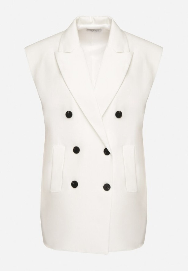 Biała Kamizelka Garniturowa z Usztywnionymi Ramionami Ellavessa