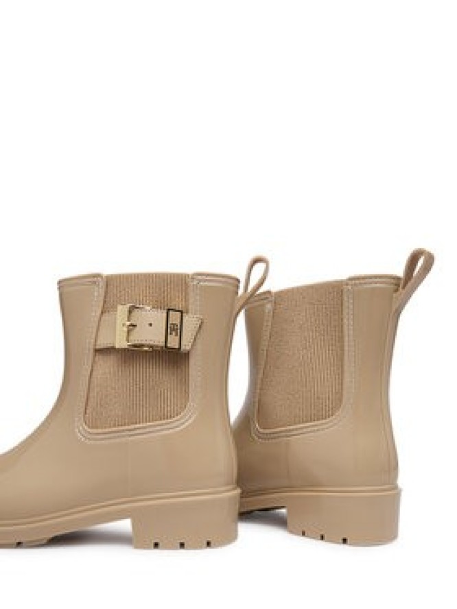 Tommy Hilfiger Kalosze Th Buckle Glossy Ankle Rain Boot FW0FW09543 Beżowy