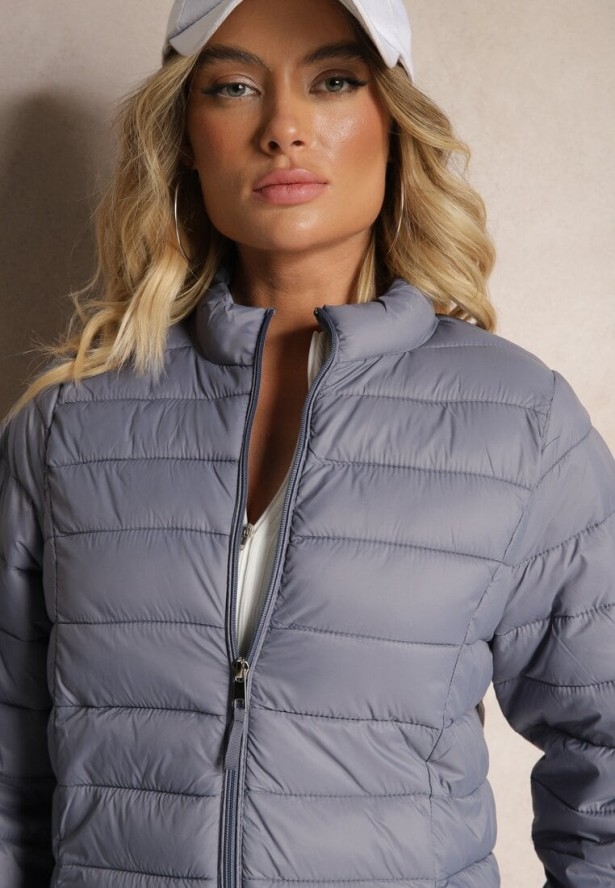 Szara Casualowa Kurtka Ozdobiona Pikowaniem Nelionea