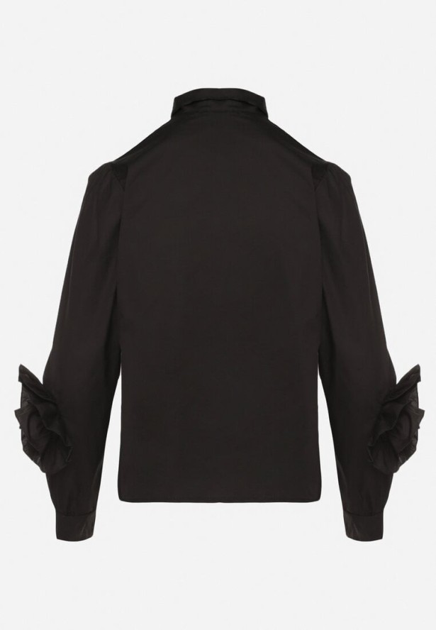 Czarna Koszula z Ozdobnym Wiązaniem i Falbankami Zalimira