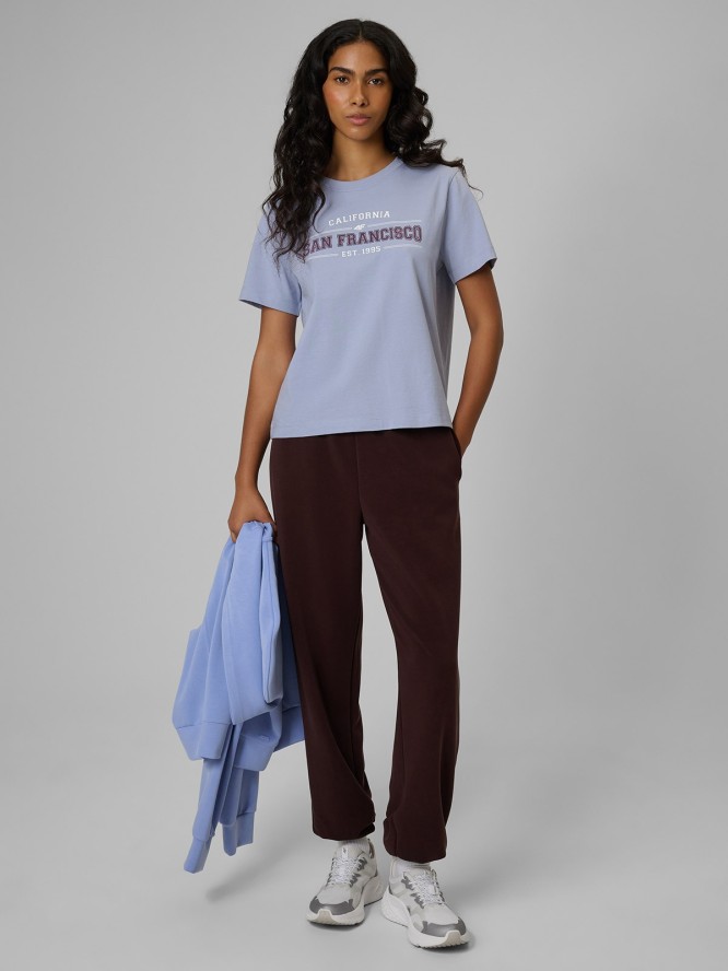 4F T-shirt boxy z nadrukiem damski - niebieski XS