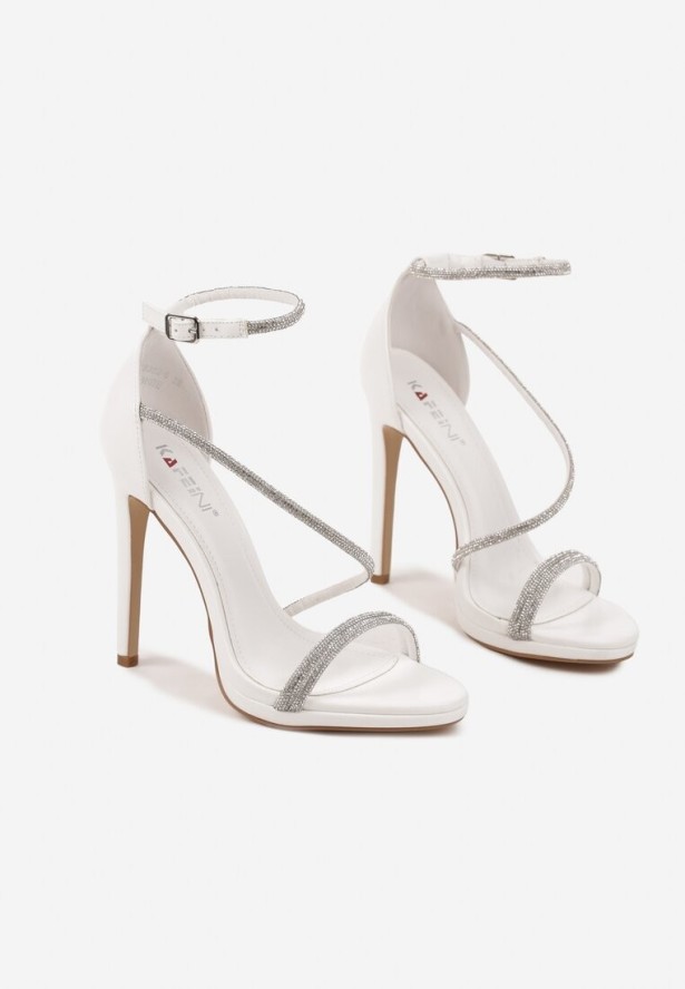 Białe Eleganckie Szpilki Sandały Zdobione Cyrkoniami Ninitila