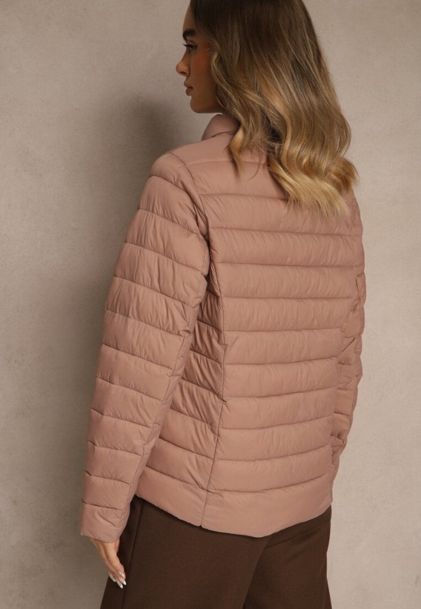 Beżowa Casualowa Kurtka Ozdobiona Pikowaniem Nelionea