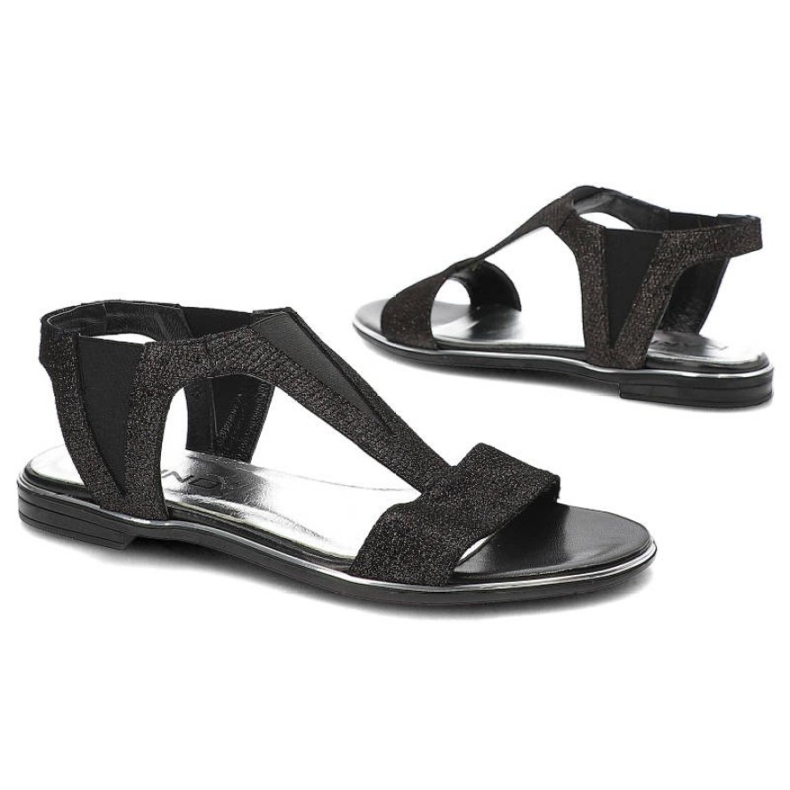 Czarne Sandały Karino Modne Płaskie Buty