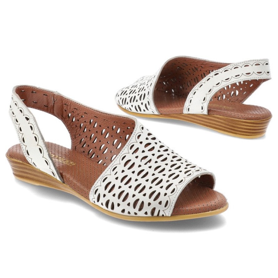 Sandały damskie Artiker, eleganckie ze skóry naturalnej wsuwane na płaskim obcasie, białe, 56C2549