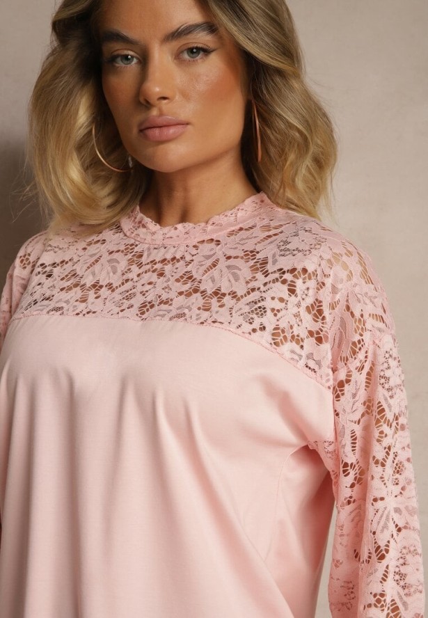 Jasnoróżowa Bluzka z Wiskozą z Koronką Eviriva
