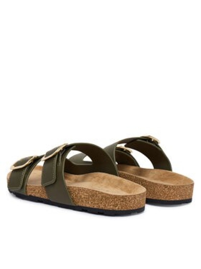 Tommy Hilfiger Klapki Leather Double Strap Cork Sandals FW0FW09118 Zielony