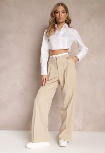 Beżowe Spodnie z Szerokimi Nogawkami w Kant Kavina