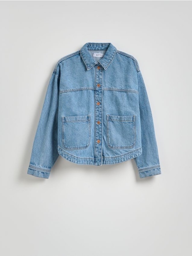 Jeansowa koszula z kieszeniami - niebieski