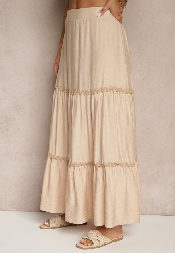 Beżowy Komplet z Wiskozy Top na Ramiączkach i Spódnica Rozkloszowana z Gumką w Pasie Efrisia