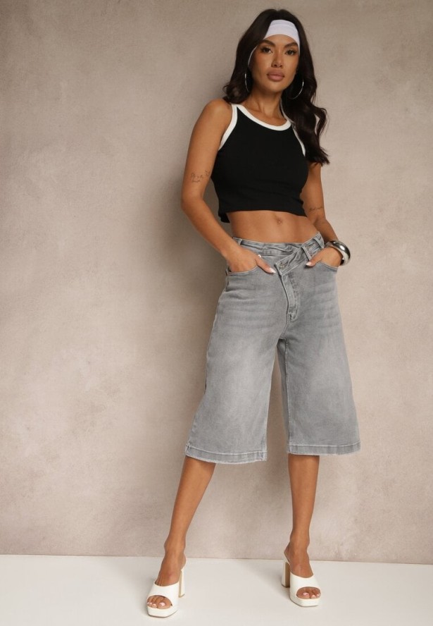 Szare Szorty z Bawełny o Asymetrycznym Kroju Rallimea