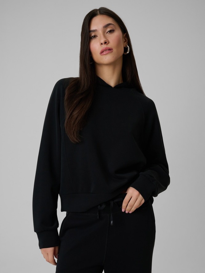 4F Bluza dresowa regular z kapturem damska - czarna S