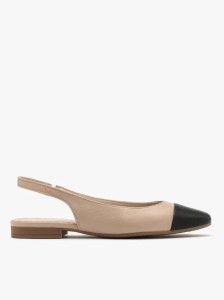 Beżowe baleriny typu slingback z czarnym noskiem