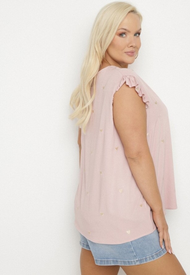 Różowa Bluzka z Wiskozą w Haftowane Serca Nelovira