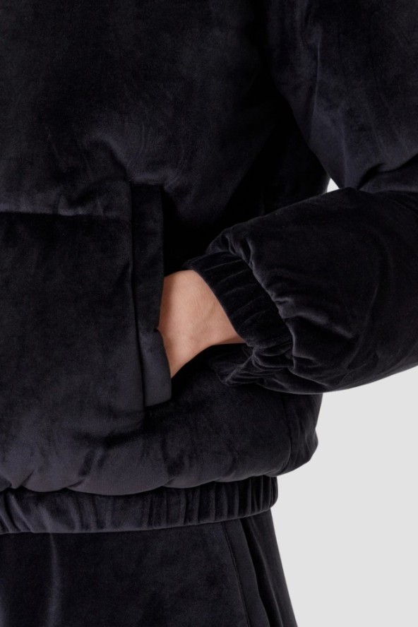 GUESS Сzarna zamszowa kurtka damska Couture Puffer, Rozmiar XS