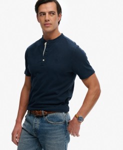 superdry Koszulka Henley krótkie rękawy bawełna-len – Nordic Chrome Navy