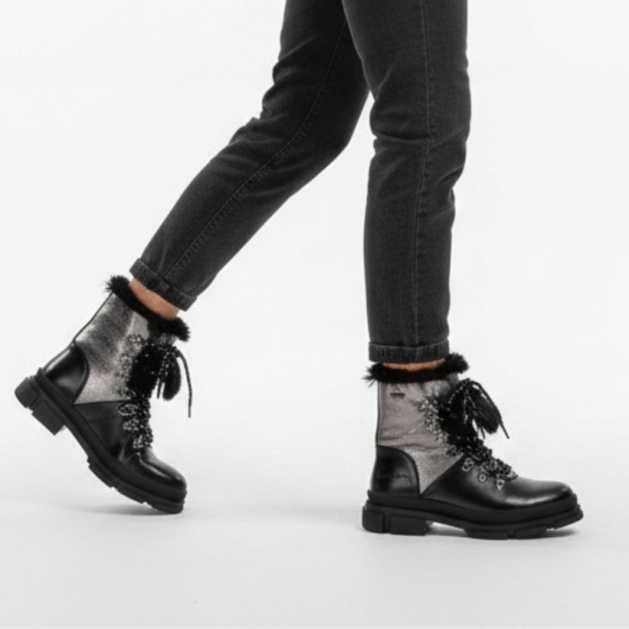 Czarne Botki Cross Jeans Ocieplane Damskie Obuwie