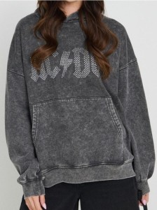 Bluza hoodie z efektem sprania AC/DC - czarny