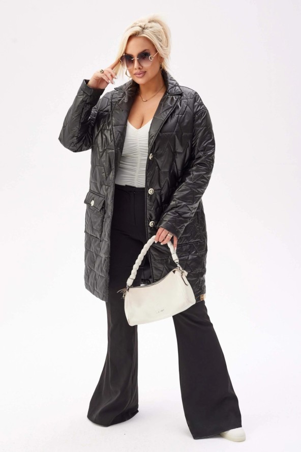Czarny płaszcz Greta - lekkość i elegancja PLUS SIZE XXL JESIEŃ