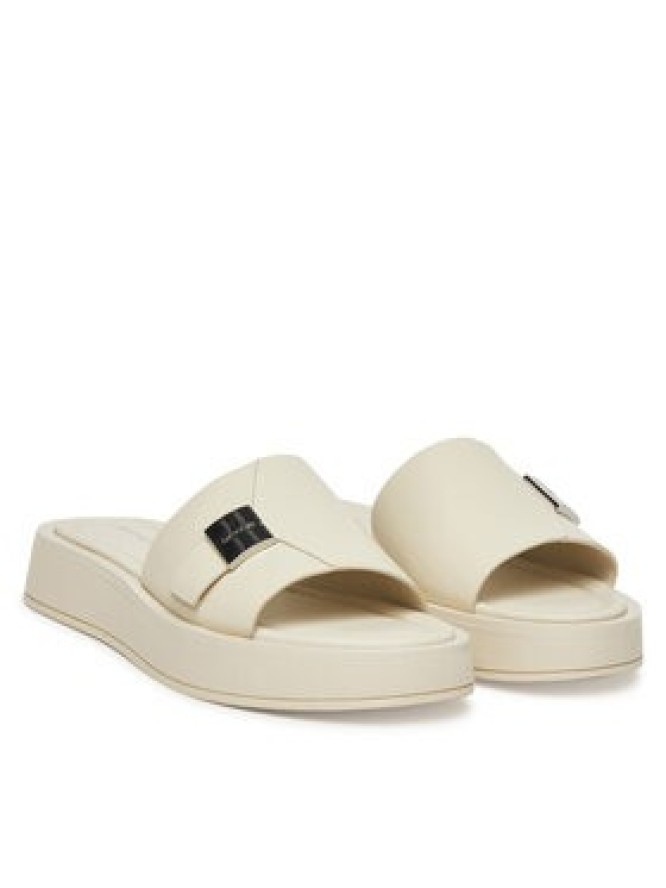 Calvin Klein Klapki Flatform Slide W/Ck Hw - Lth HW0HW02368 Écru