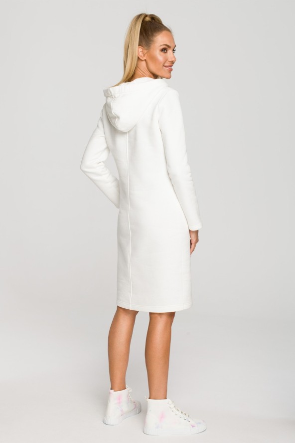 Sukienka sportowa jak długa bluza z kapturem ecru bawełna premium