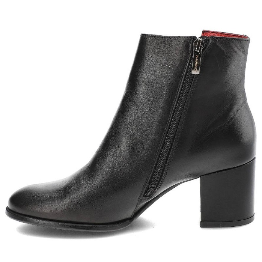 Czarne Botki Karino Ocieplane Skórzane Buty Na Obcasie