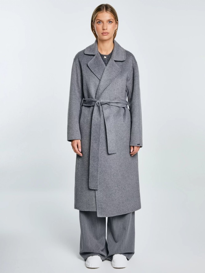 Płaszcz damski wełniany wiązany szary Oshana 903