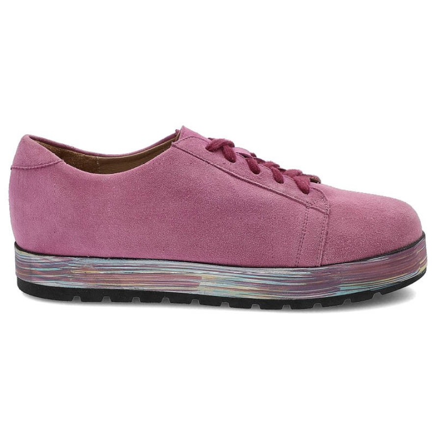 Półbuty damskie Annmex, sznurowane i na płaskie podeszwie, różowe, 8487