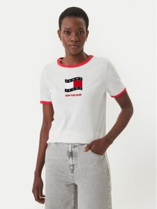 Tommy Jeans T-Shirt Wavy Flag Contrast Ringer DW0DW22306 Biały Regular Fit