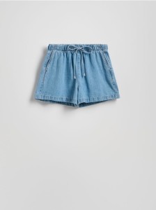 Jeansowe szorty z wiązaniem - niebieski