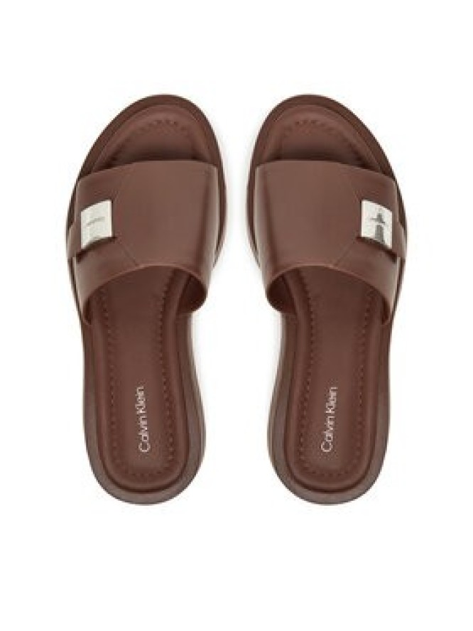 Calvin Klein Klapki Flatform Slide W/Ck Hw - Lth HW0HW02368 Brązowy