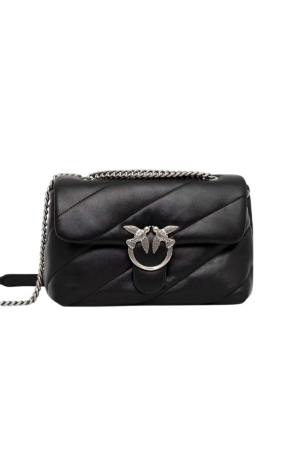 PINKO Czarna listonoszka ze srebrnymi okuciami damska Love Puff Classic