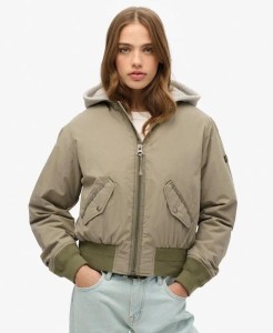 superdry Damska kurtka Hooded MA1 Bomber – Light Khaki Green