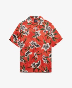 superdry Koszula Krótki Rękaw Wzór Hawajski Hibiscus Red