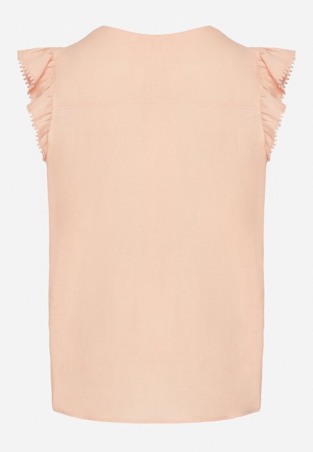 Różowa Bawełniana Bluzka Zdobiona Haftem i Falbanką Taloretia