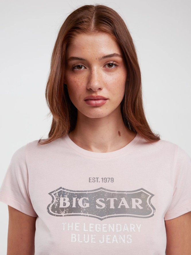 Koszulka damska z nadrukiem na piersi z kolekcji Authentic różowa Rissmelna 600