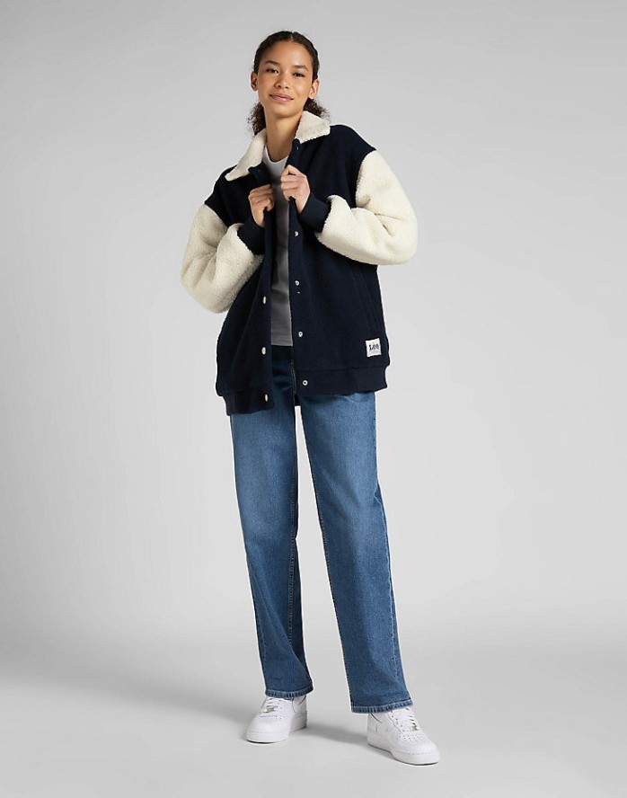 LEE ELONGATED VARSITY JACKET DAMSKA KURTKA PRZEJŚCIOWA SHERPA NAVY L55IEX35 112320682