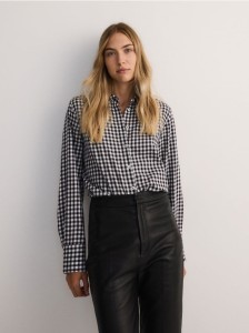 Bawełniana koszula w kratę - czarny