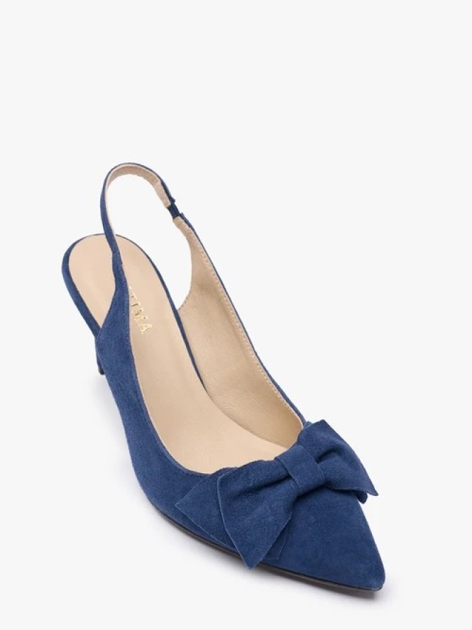 Granatowe czółenka bez pięty slingback z kokardą