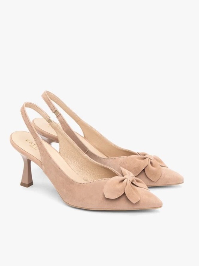 Różowe czółenka bez pięty slingback z kwiatem