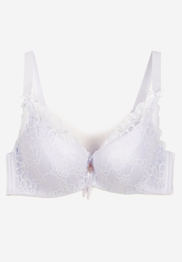 Biały Biustonosz z Koronką i Regulowanymi Ramiączkami Tinamalli