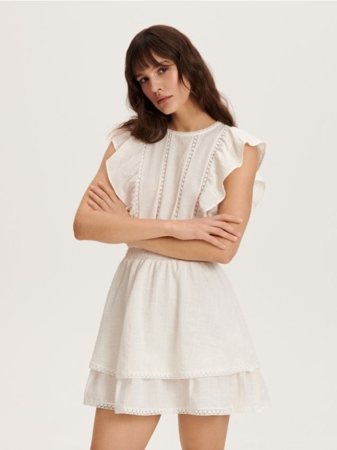 Bawełniana sukienka mini - złamana biel