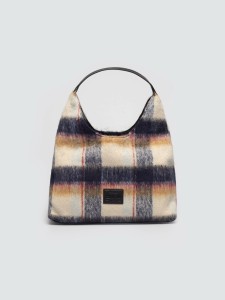 Torebka hobo z tkaniny w kratę brązowa OO574143 803