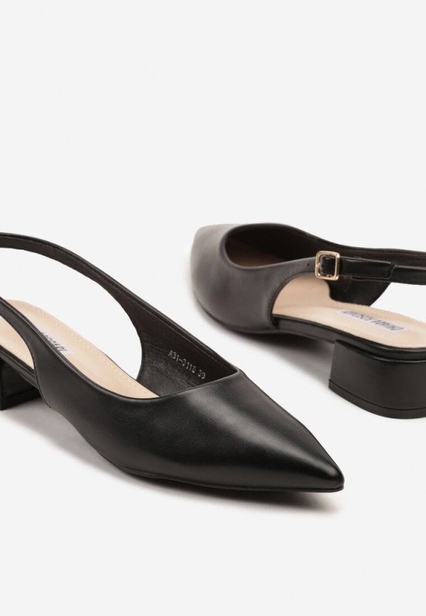 Czarne Sandały na Obcasie z Odkrytą Piętą Odarisa