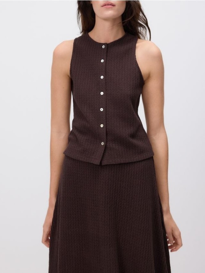 Bluzka z ozdobnymi guzikami - ciemnobrązowy