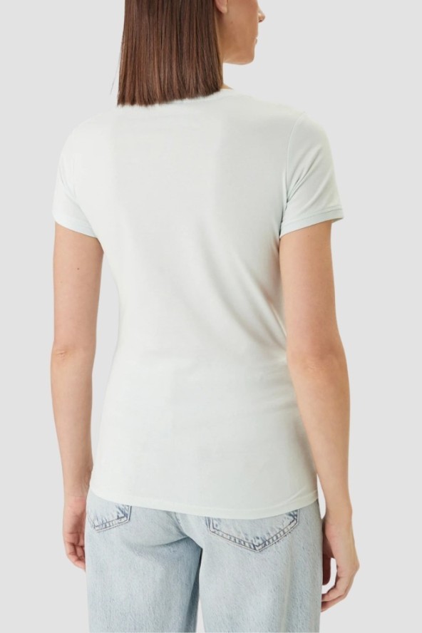 GUESS Miętowy damski t-shirt na krótki rękaw V-Neck Mini Triangle, Rozmiar S