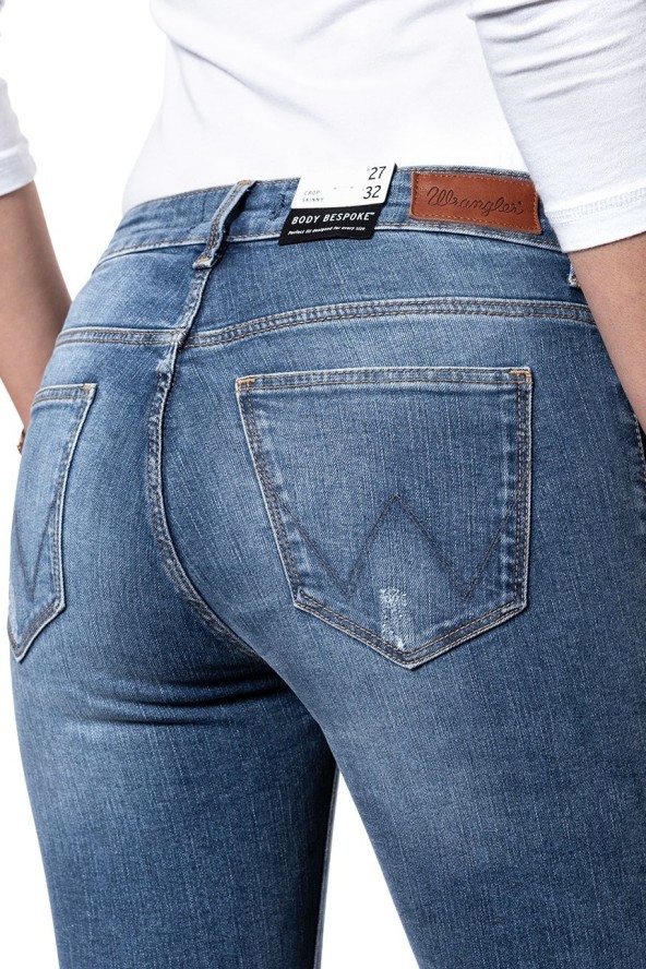 WRANGLER CROP SKINNY DAMAGED BLUE W28MLU86J